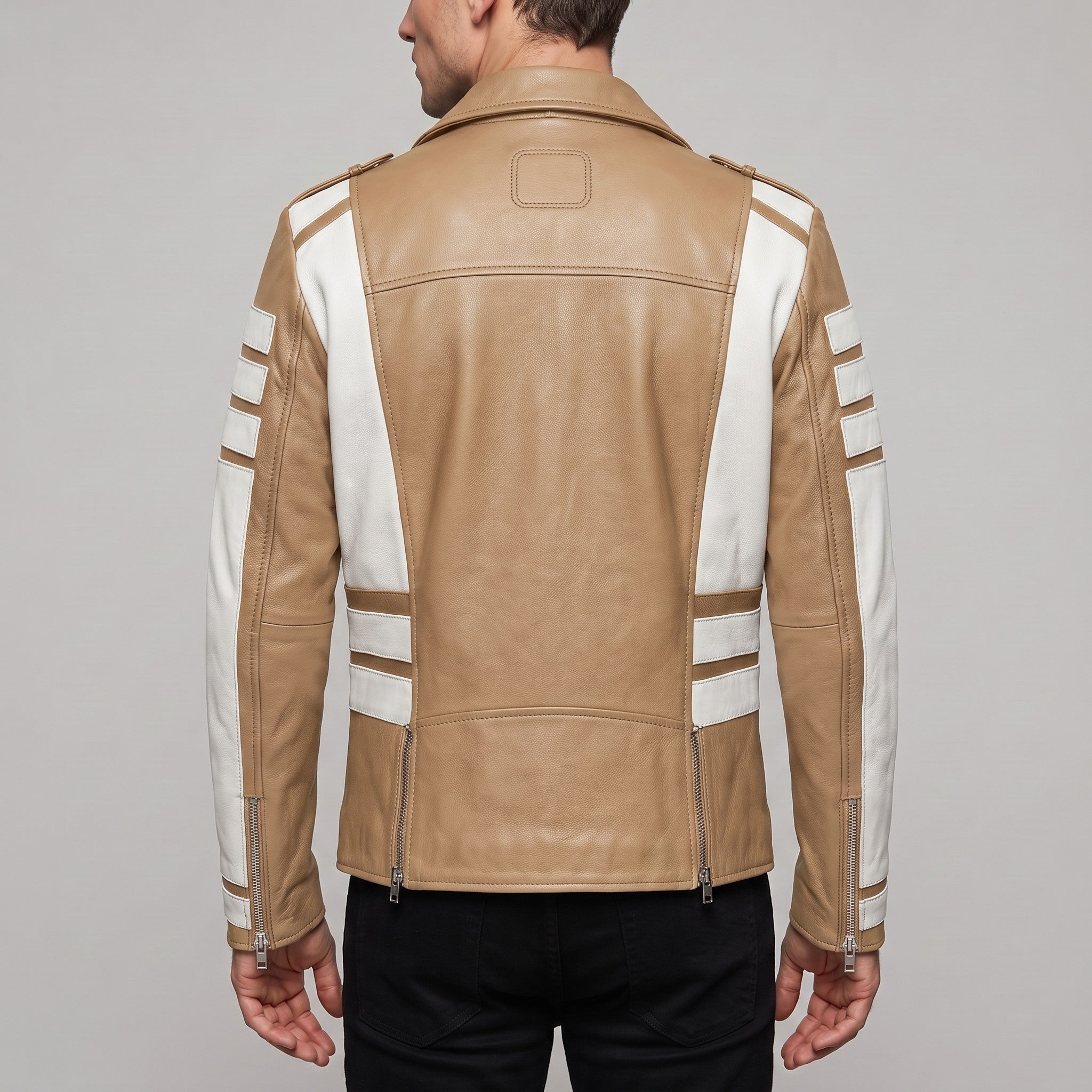 Men's Tan and White Leather Perfecto Biker Jacket — Blunt