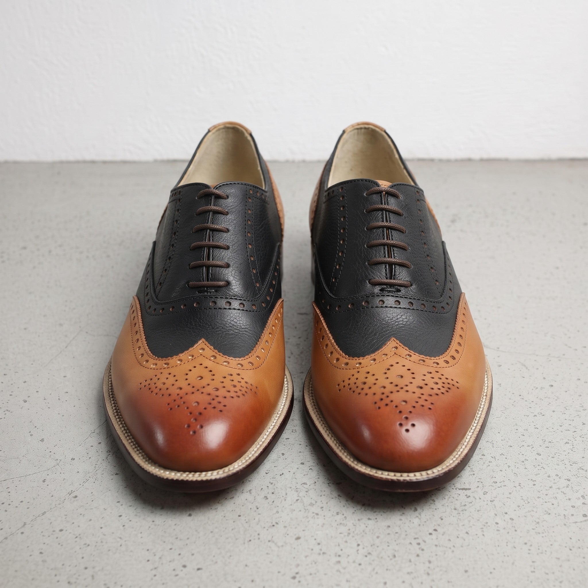 Men's Black and Brown Two-Tone Wingtip Leather Oxfords — Andover