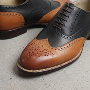 Men's Black and Brown Two-Tone Wingtip Leather Oxfords — Andover