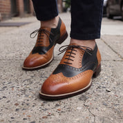Men's Black and Brown Two-Tone Wingtip Leather Oxfords — Andover