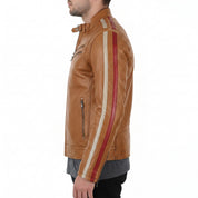 Men's Tan and Cream Leather Biker Jacket — Blakemore