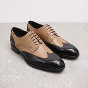 Men's Tan and Black Wingtip Leather Brogue Derbys — Castley
