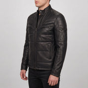 Men's Black Quilted Leather Cafe Racer Jacket — Arlesford