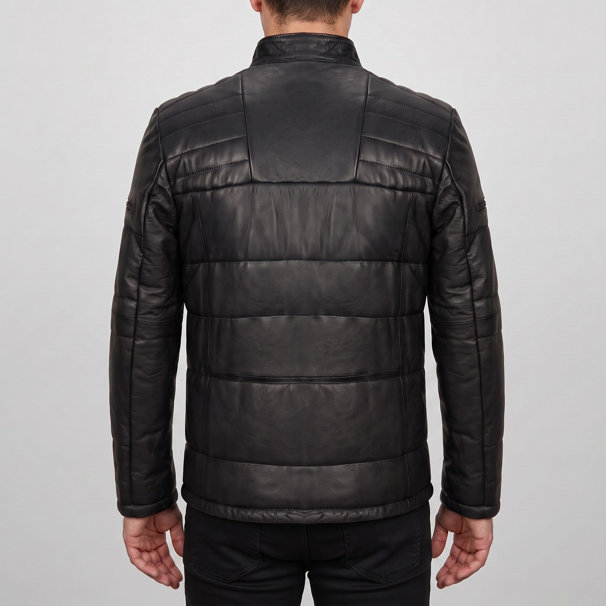 Men's Black Quilted Leather Cafe Racer Jacket — Arlesford