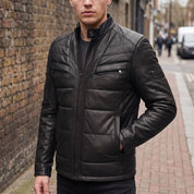 Men's Black Quilted Leather Cafe Racer Jacket — Arlesford