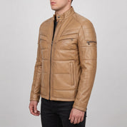 Men's Tan Quilted Leather Cafe Racer Jacket — Arlesford