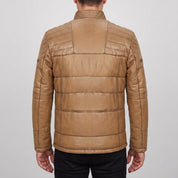 Men's Tan Quilted Leather Cafe Racer Jacket — Arlesford
