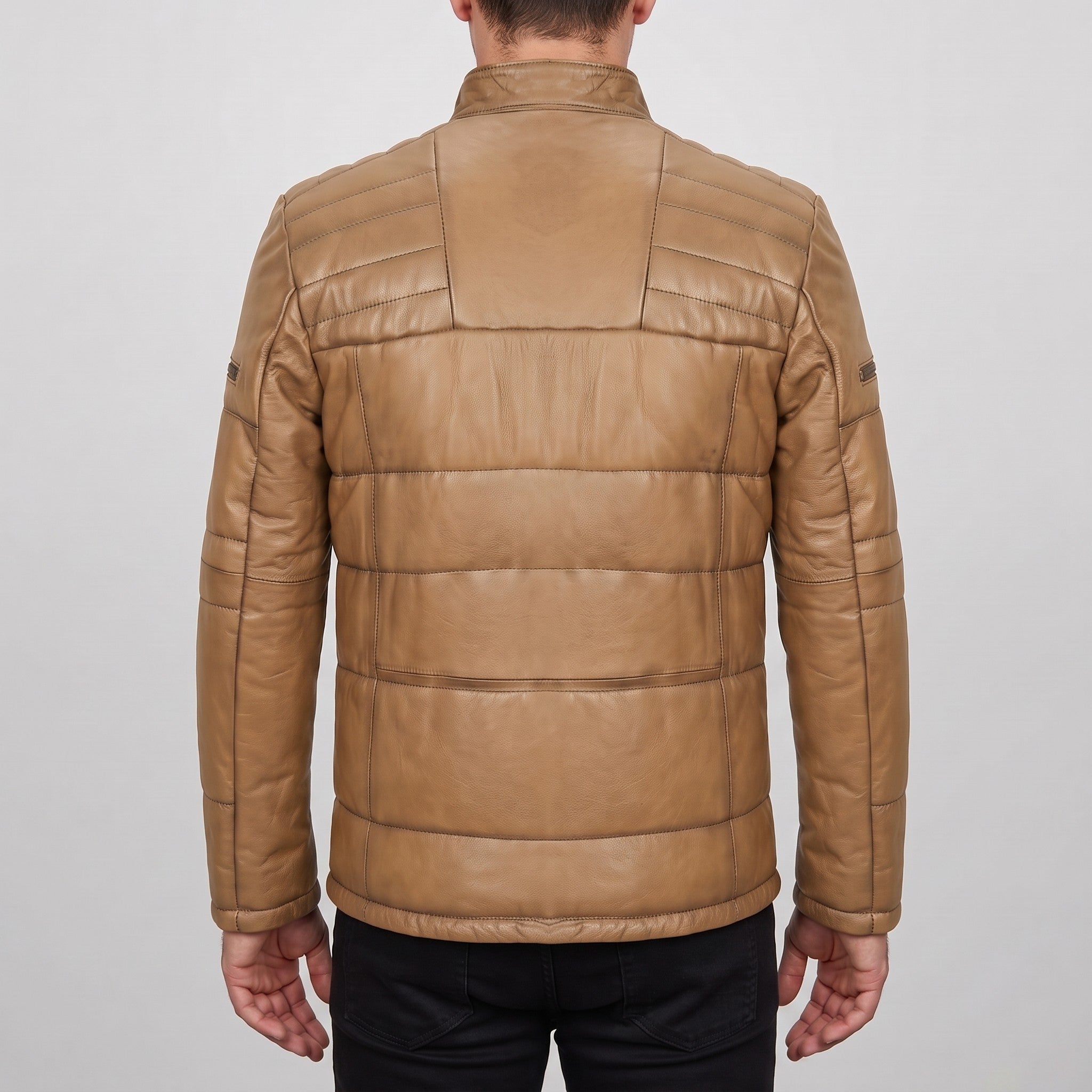 Men's Tan Quilted Leather Cafe Racer Jacket — Arlesford