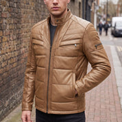Men's Tan Quilted Leather Cafe Racer Jacket — Arlesford