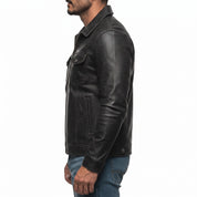 Men's Black Leather Field Jacket — Dalehurst