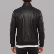 Men's Black Pebbled Leather Bomber Jacket — Forres