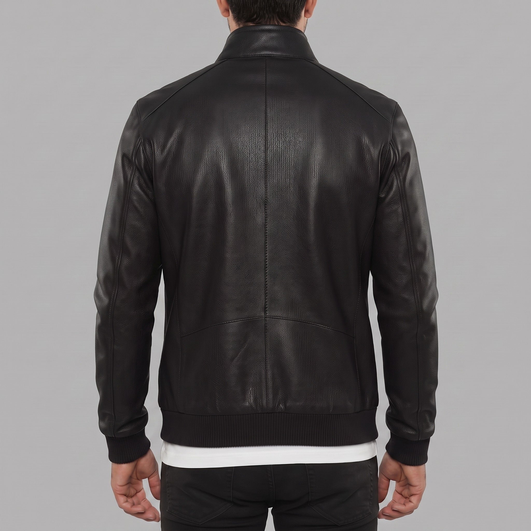 Men's Black Pebbled Leather Bomber Jacket — Forres