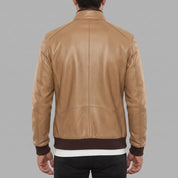Men's Tan Pebbled Leather Bomber Jacket — Forres