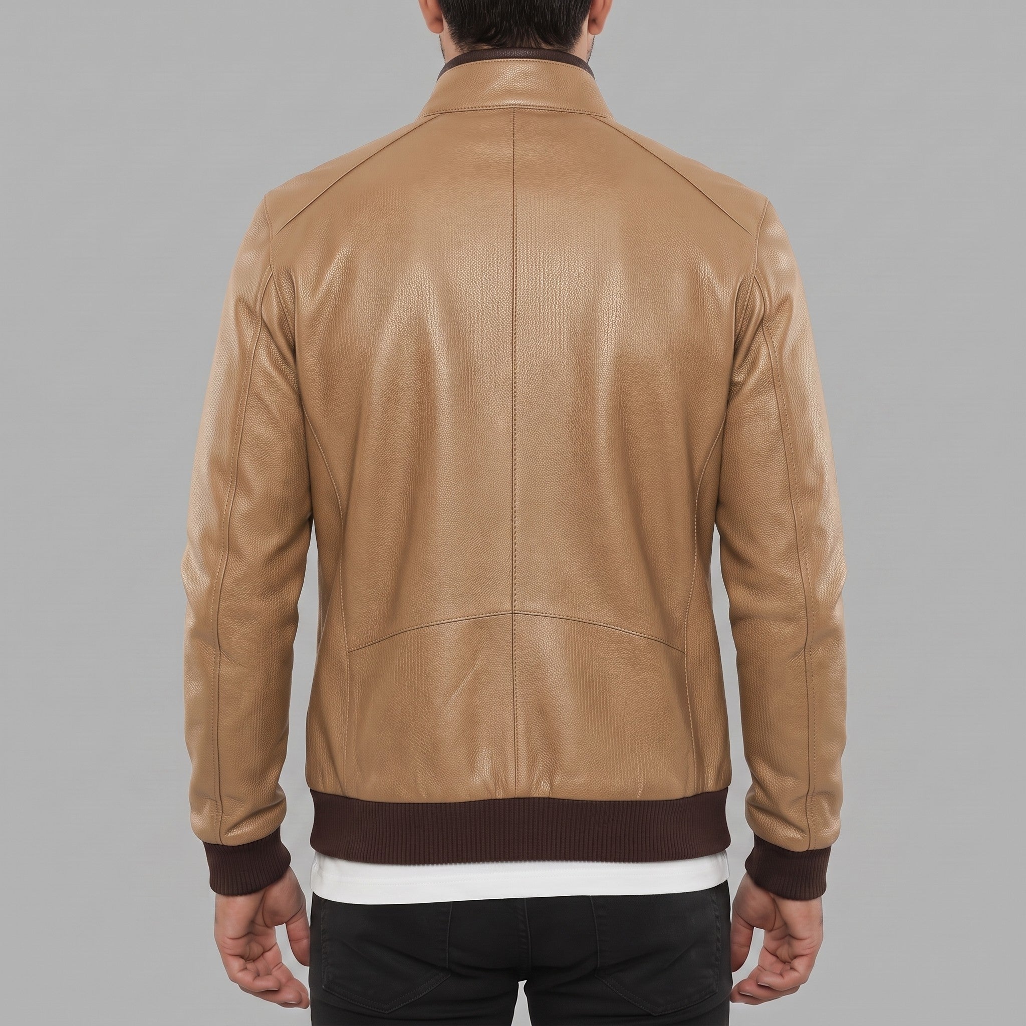 Men's Tan Pebbled Leather Bomber Jacket — Forres