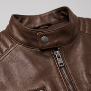 Men's Brown Quilted Leather Cafe Racer Jacket — Gedge