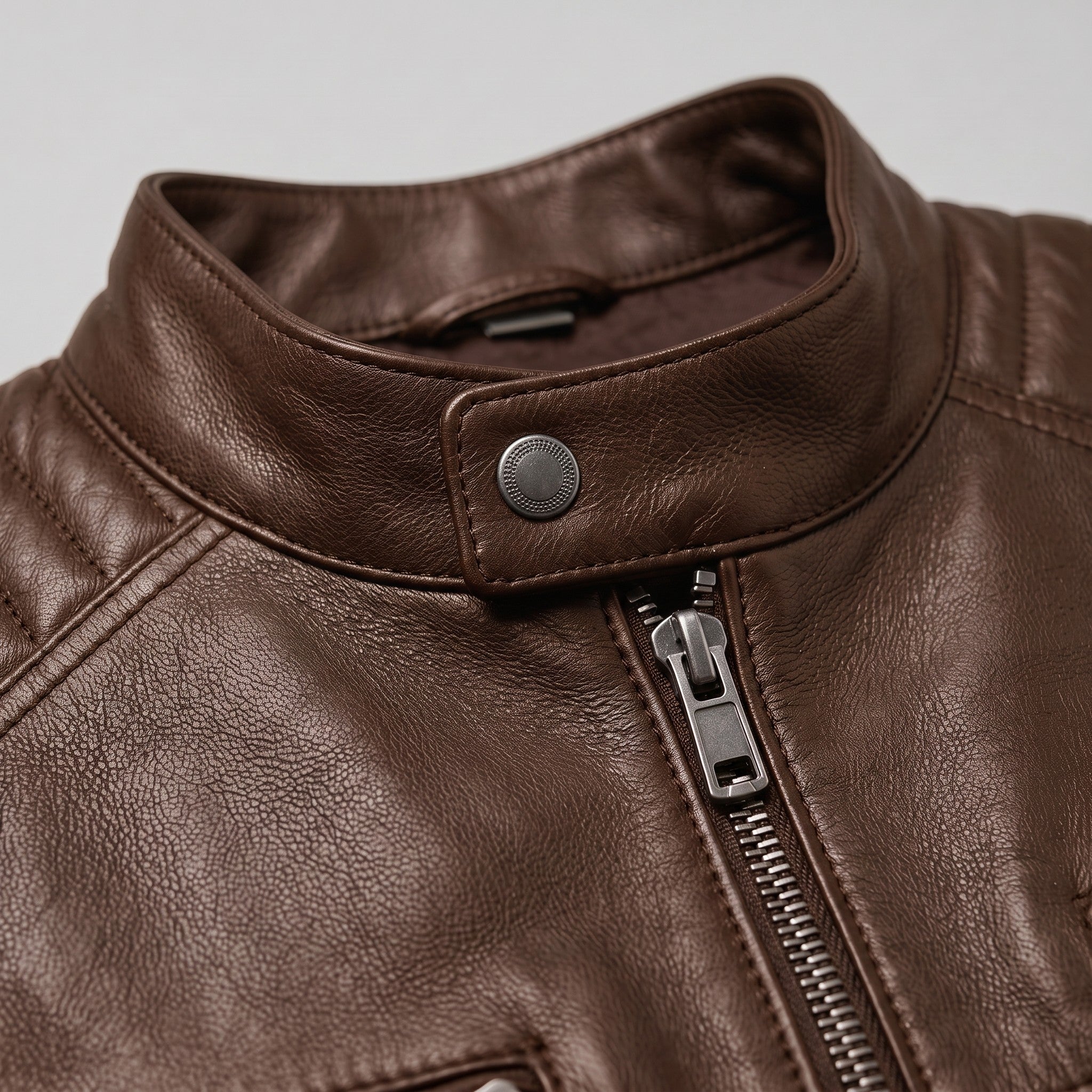Men's Brown Quilted Leather Cafe Racer Jacket — Gedge