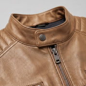 Men's Tan Quilted Leather Cafe Racer Jacket — Gedge