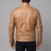 Men's Tan Leather Biker Jacket — Davenham
