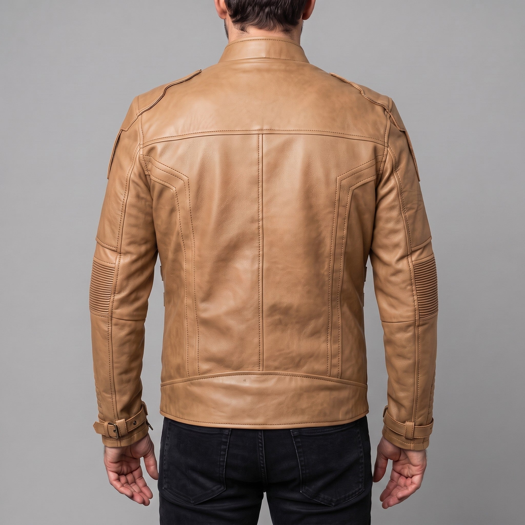 Men's Tan Leather Biker Jacket — Davenham