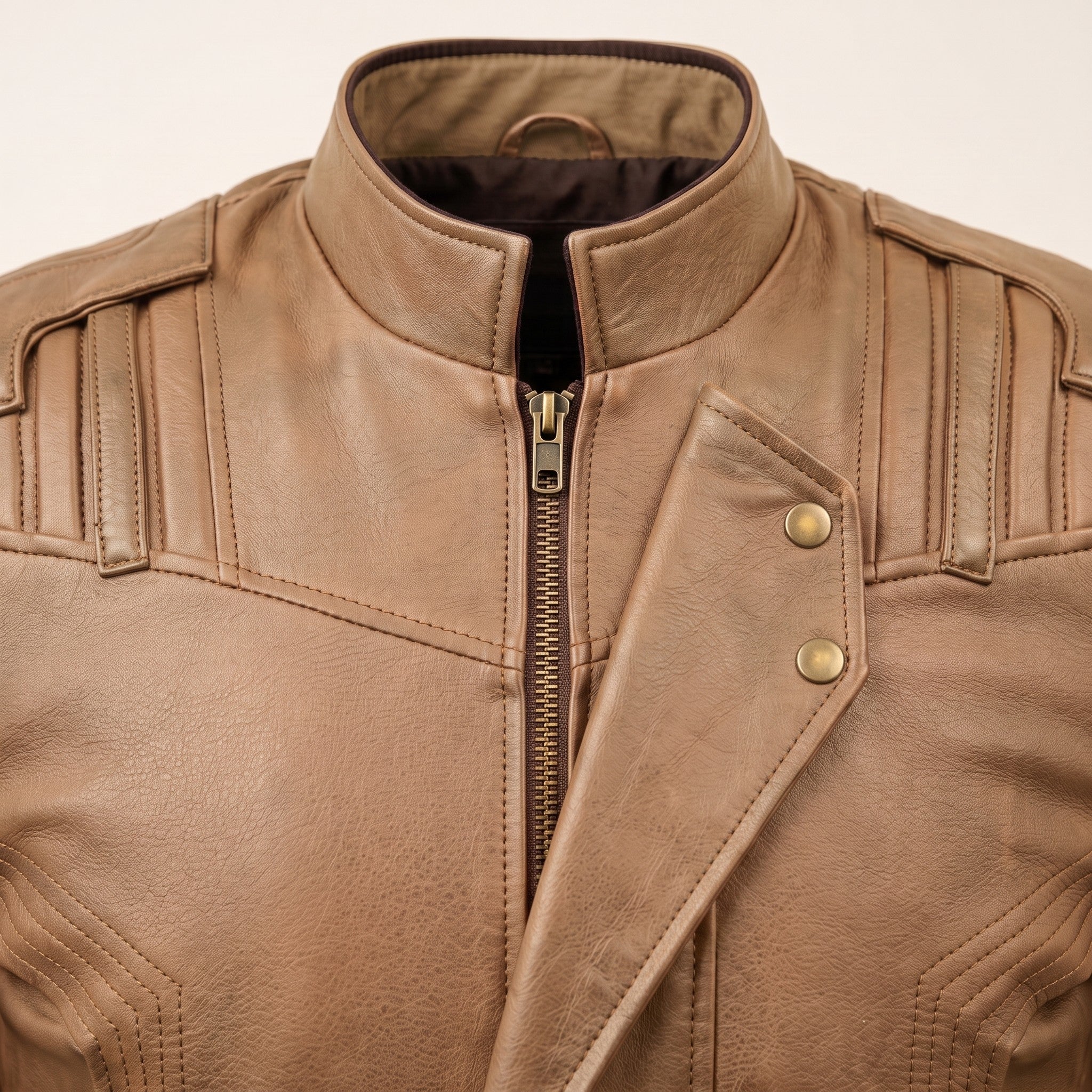 Men's Tan Leather Biker Jacket — Davenham