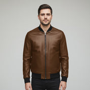 Men's Brown Leather Bomber Jacket — Hoby