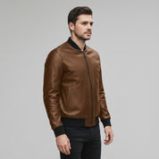 Men's Brown Leather Bomber Jacket — Hoby