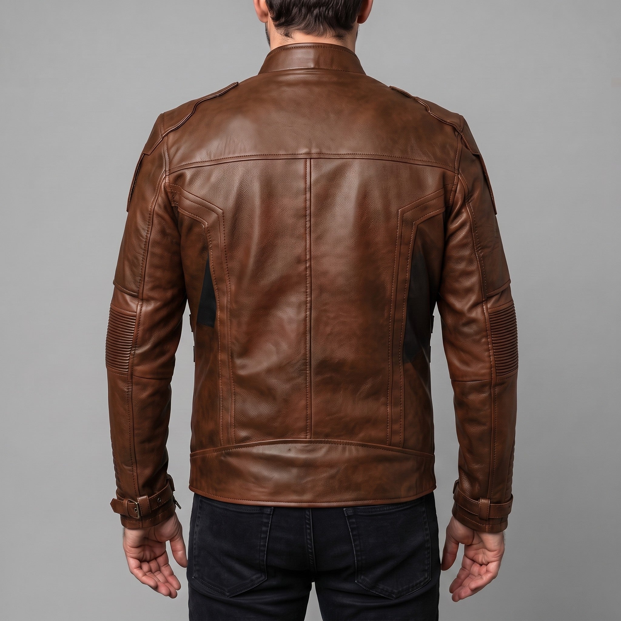 Men's Brown Leather Biker Jacket — Davenham