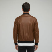 Men's Brown Leather Bomber Jacket — Hoby