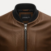 Men's Brown Leather Bomber Jacket — Hoby