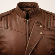 Men's Brown Leather Biker Jacket — Davenham