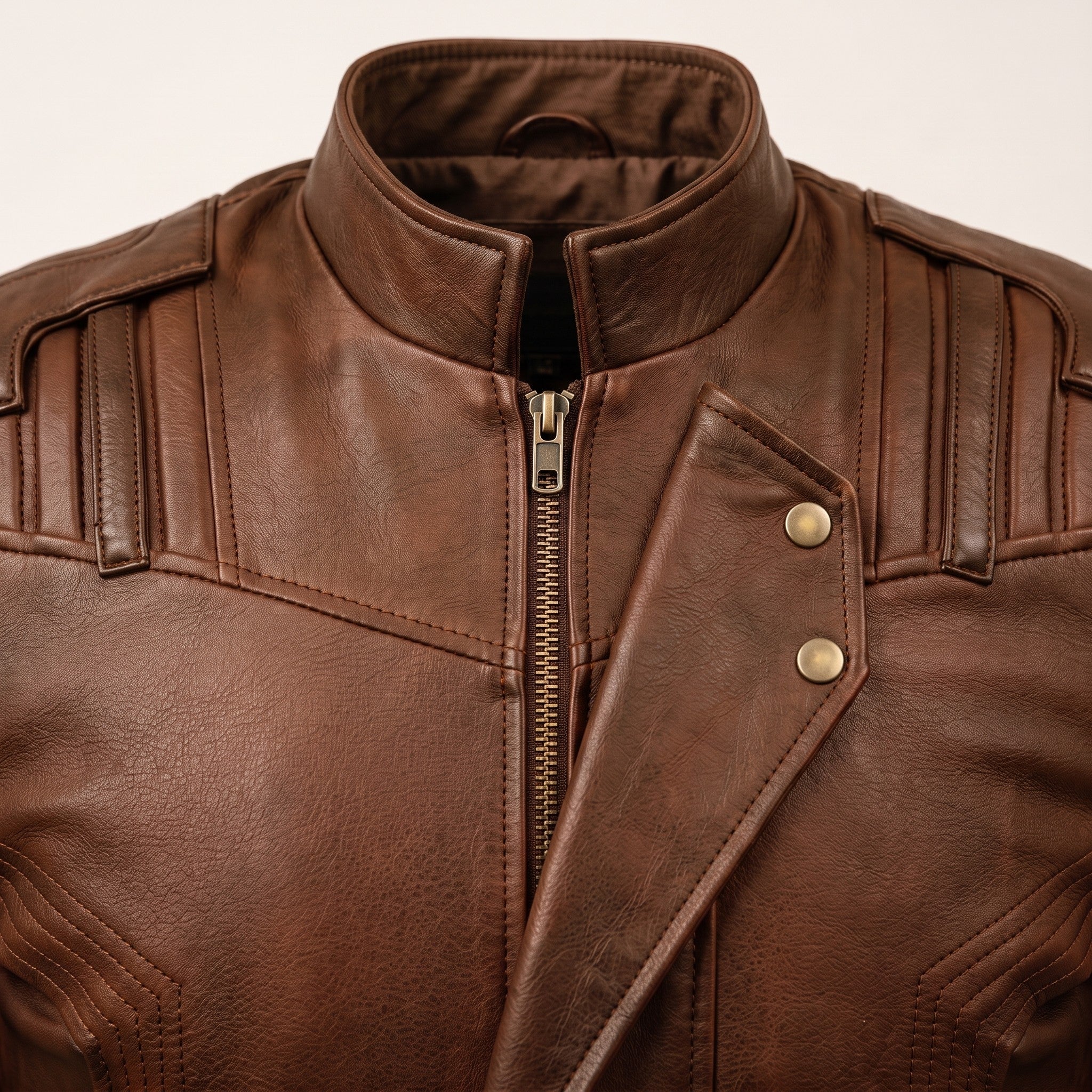 Men's Brown Leather Biker Jacket — Davenham