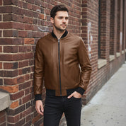 Men's Brown Leather Bomber Jacket — Hoby