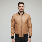 Men's Tan Leather Bomber Jacket — Hoby