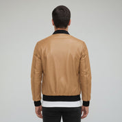 Men's Tan Leather Bomber Jacket — Hoby