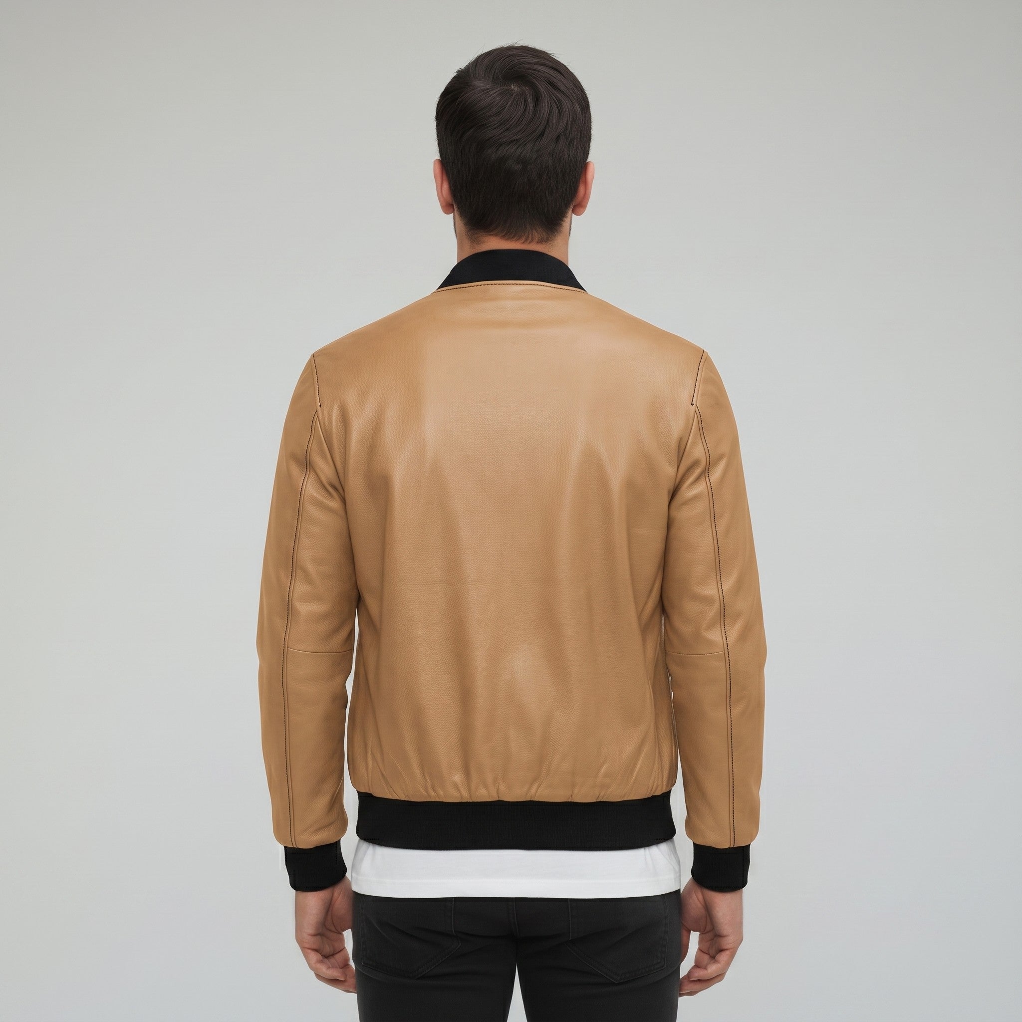 Men's Tan Leather Bomber Jacket — Hoby