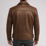 Men's Brown Asymmetric Zip Leather Biker Jacket — Bicton