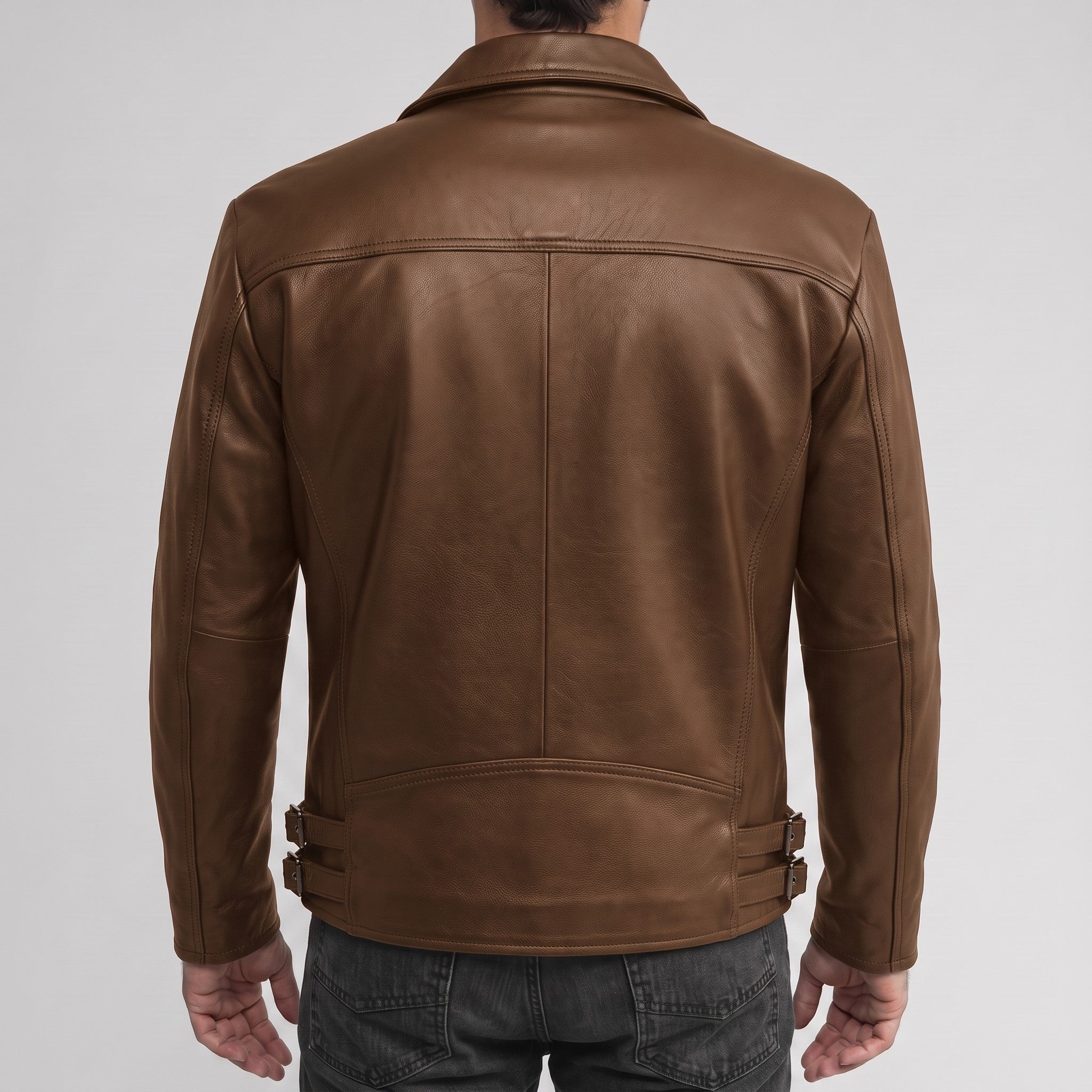 Men's Brown Asymmetric Zip Leather Biker Jacket — Bicton