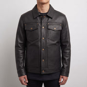 Men's Black Pebbled Leather Trucker Jacket — Hookham