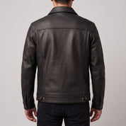 Men's Black Pebbled Leather Trucker Jacket — Hookham