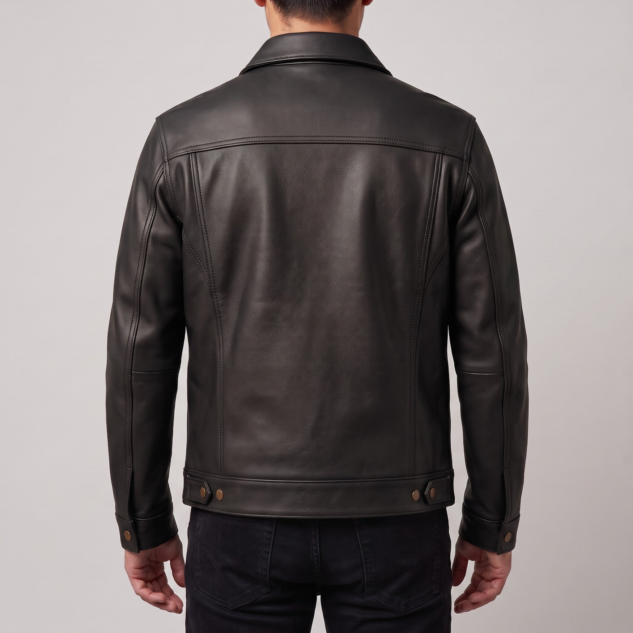 Men's Black Pebbled Leather Trucker Jacket — Hookham