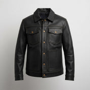 Men's Black Pebbled Leather Trucker Jacket — Hookham
