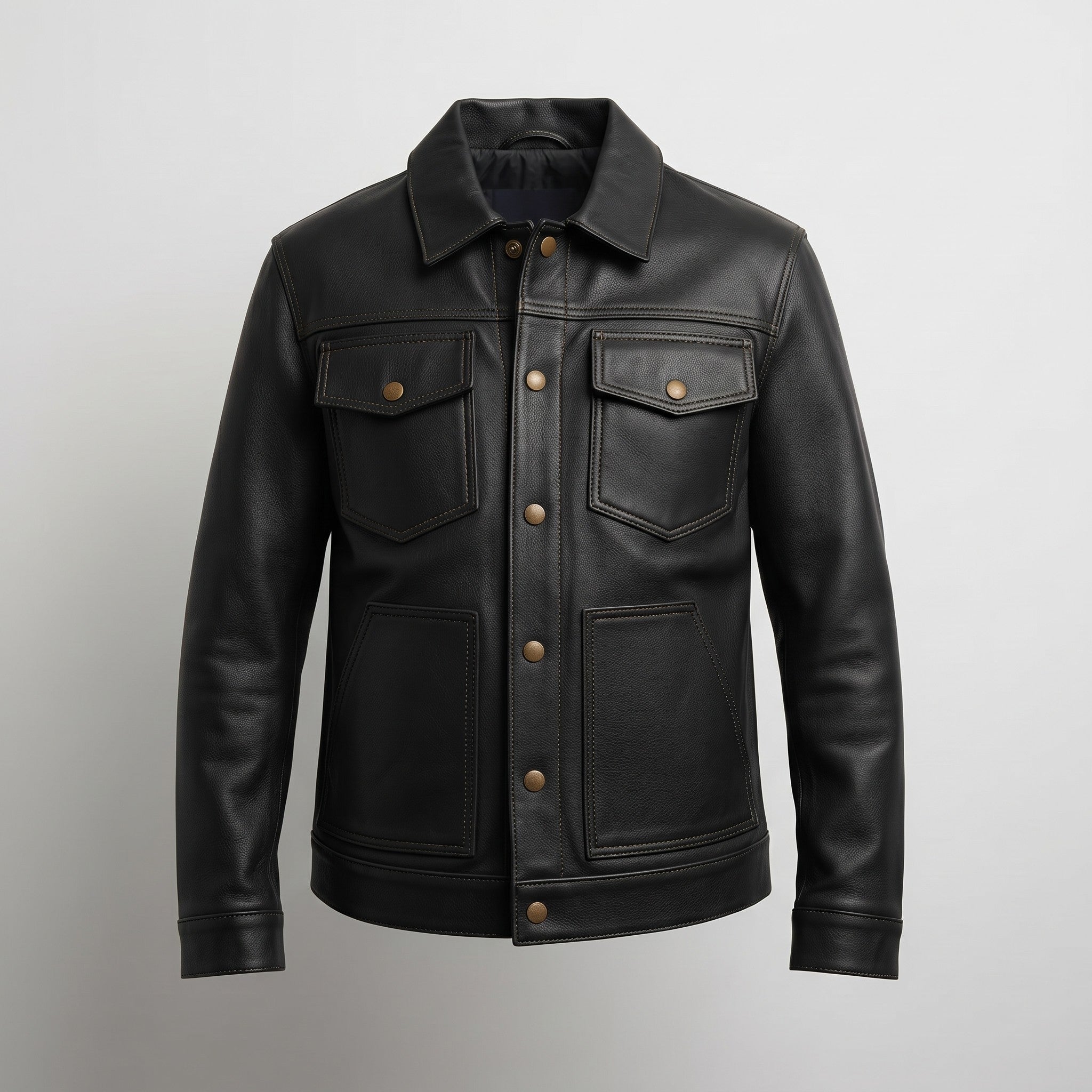 Men's Black Pebbled Leather Trucker Jacket — Hookham
