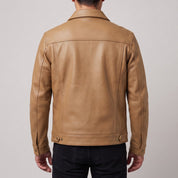 Men's Tan Pebbled Leather Trucker Jacket — Hookham