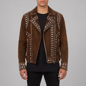 Men's Brown Studded Suede Biker Jacket — Ainstable