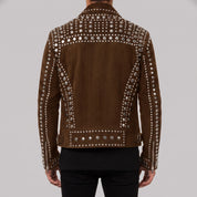 Men's Brown Studded Suede Biker Jacket — Ainstable