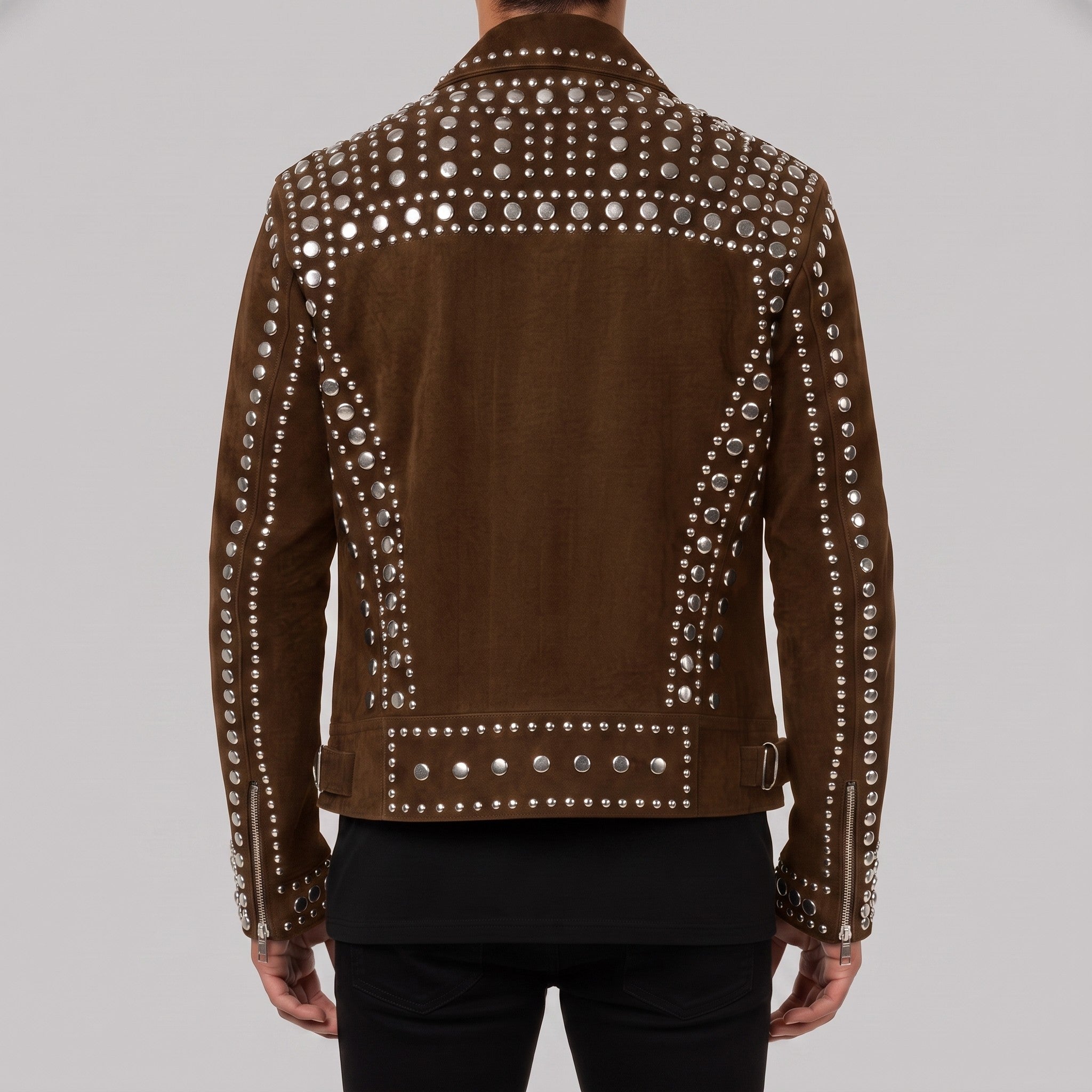 Men's Brown Studded Suede Biker Jacket — Ainstable