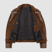 Men's Brown Studded Suede Biker Jacket — Ainstable