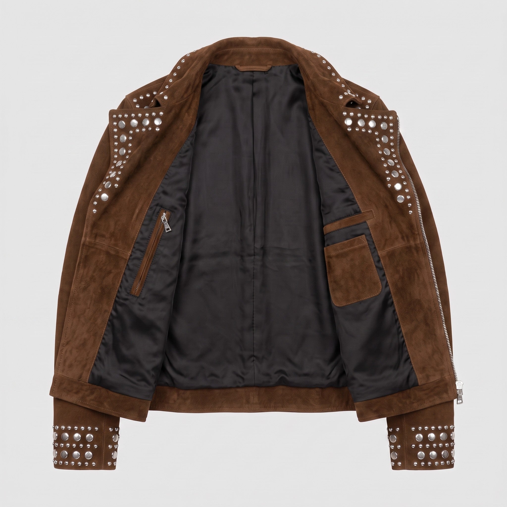 Men's Brown Studded Suede Biker Jacket — Ainstable
