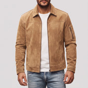 Men's Tan Suede Bomber Jacket — Fenfield