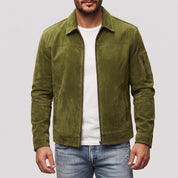 Men's Olive Green Suede Bomber Jacket — Fenfield